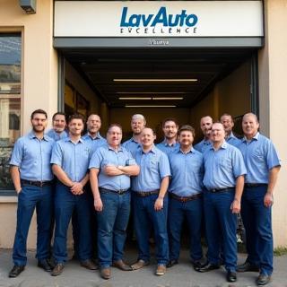 Photo d’équipe LavAuto Excellence devant leur local à Lyon